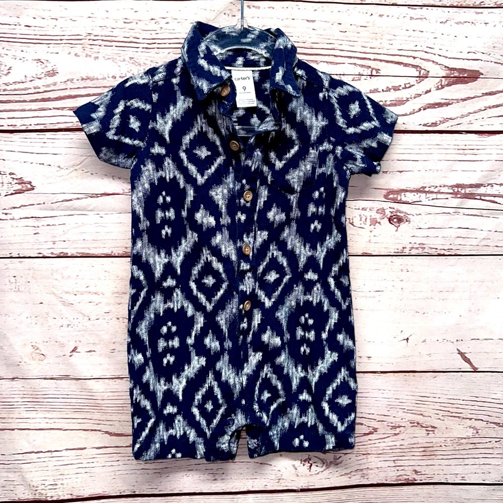 Carter's Navy Linen Blend Romper Size 9 Months